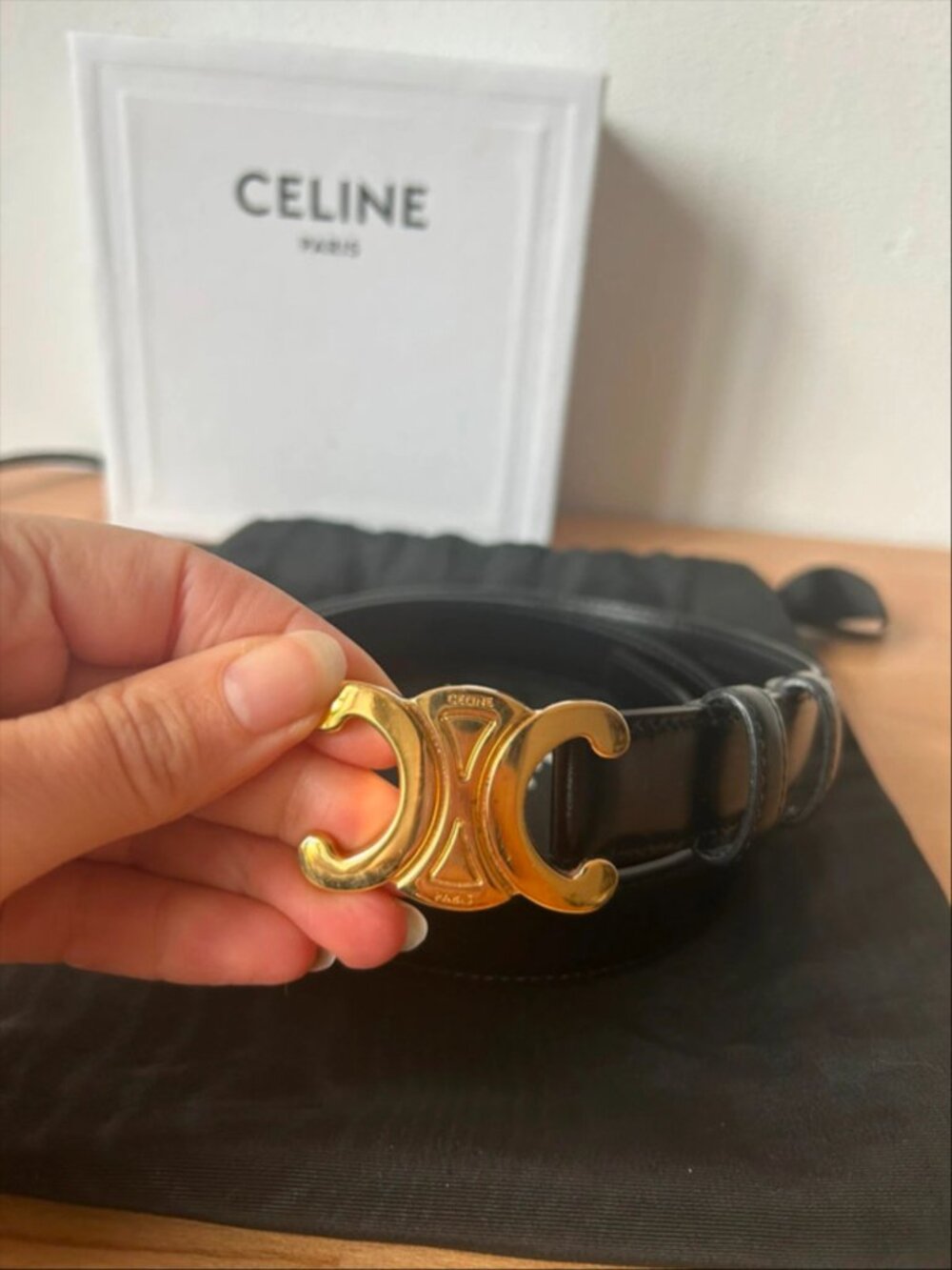 Celine Triomphe Leather Belt - Black - 2.5CM Wide - Size 90 - Picture 3 of 5